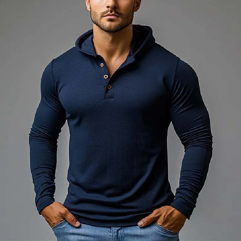 Men's Classic Casual Slim Fit V-Neck Hooded Long Sleeve T-Shirt 84561535K sold by Manly product image thumbnail 2