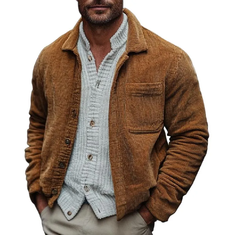 Men's Casual Warm Lapel Corduroy Jacket 07362371F sold by Manly