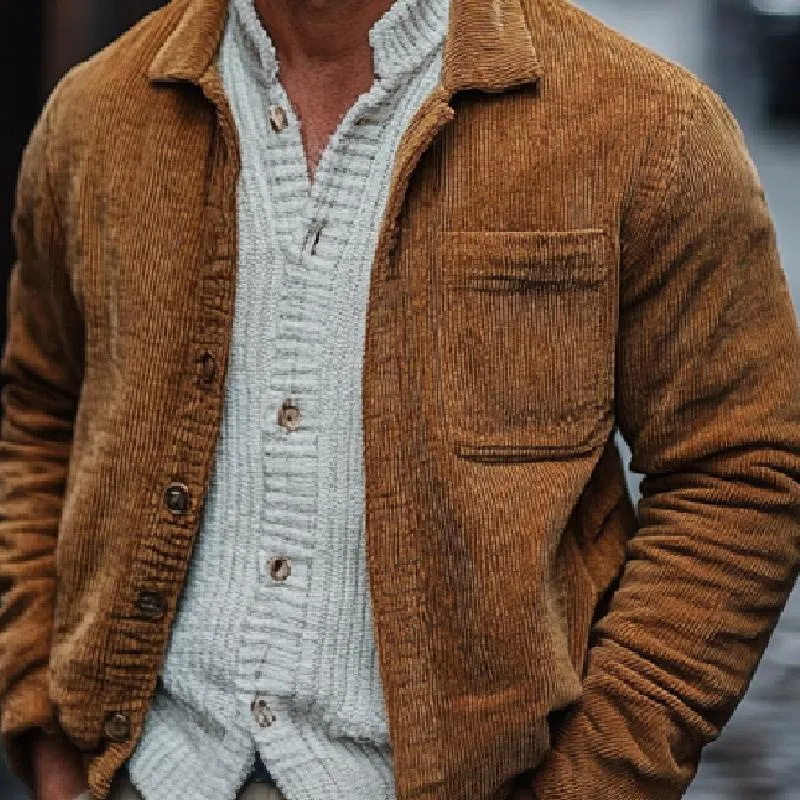 Men's Casual Warm Lapel Corduroy Jacket 07362371F sold by Manly product image thumbnail 3
