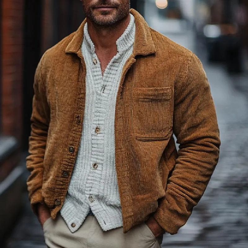 Men's Casual Warm Lapel Corduroy Jacket 07362371F sold by Manly product image thumbnail 2