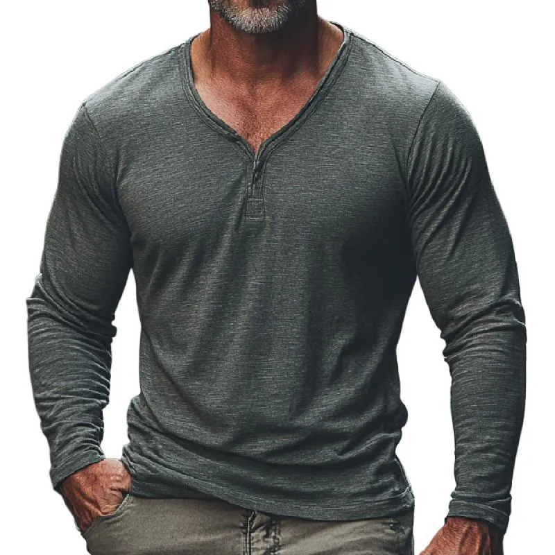 Men's Casual V-neck Long-sleeved Bottoming T-shirt 61185912F sold by Manly