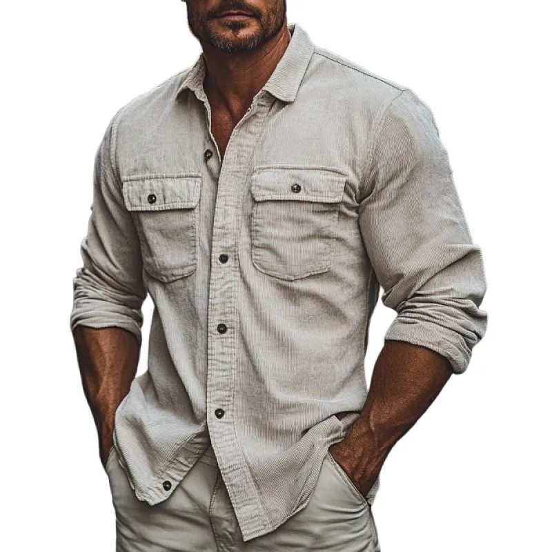 Men's Casual Lapel Corduroy Shirt 28981308F sold by Manly