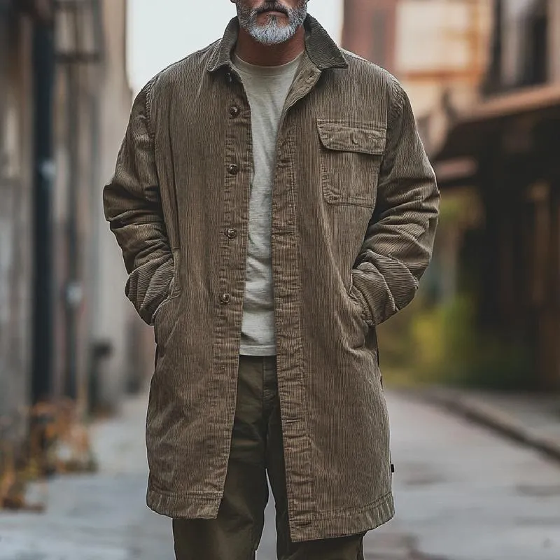 Men's Classic Mid-Length Lapel Corduroy Coat 86669311F sold by Manly product image thumbnail 2