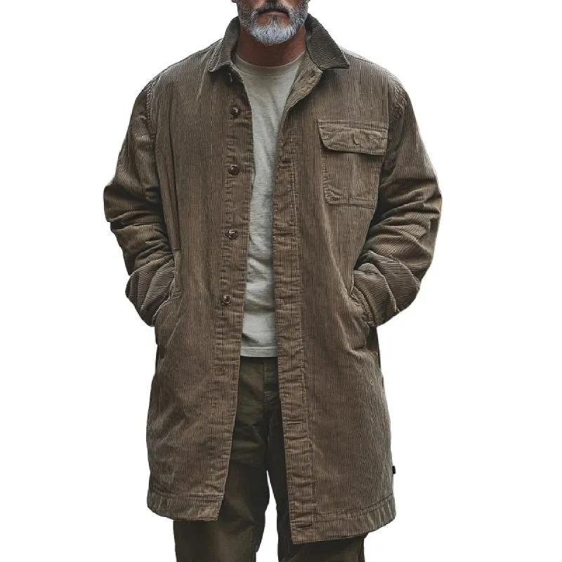 Men's Classic Mid-Length Lapel Corduroy Coat 86669311F sold by Manly