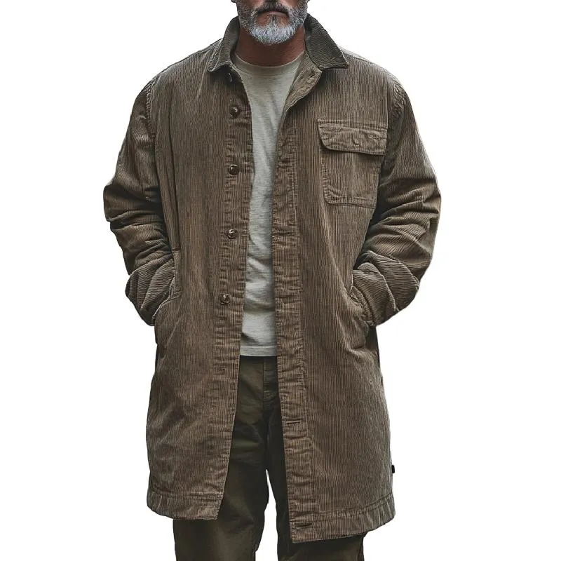 Men's Classic Mid-Length Lapel Corduroy Coat 86669311F sold by Manly