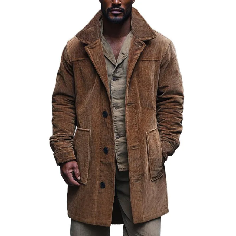 Men's Casual Mid-length Lapel Corduroy Coat 01434242F sold by Manly