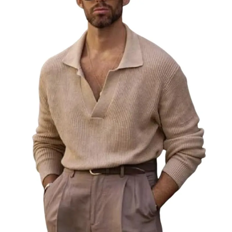 Men's Casual Fashionable V-neck Long-sleeved Knitted Sweater 07969515K sold by Manly