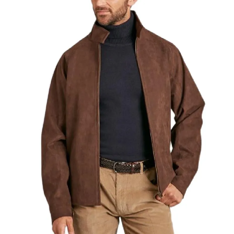 Men's Retro Fashion Stand Collar Zipper Suede Jacket 49538006K sold by Manly