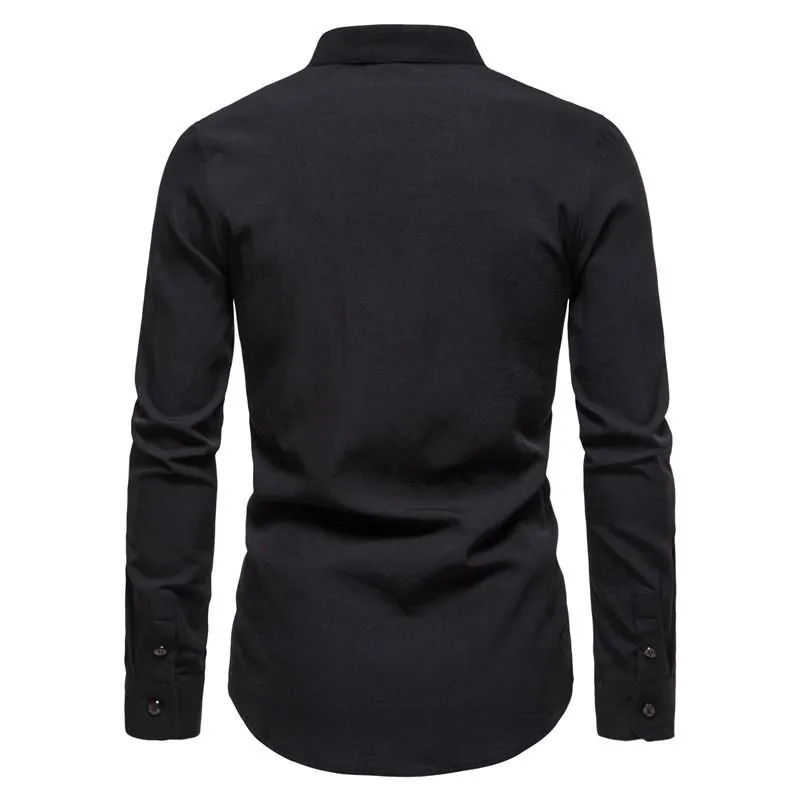 Men's Solid Color Long Sleeve Stand Collar Linen Shirt 70526053X sold by Manly product image thumbnail 5