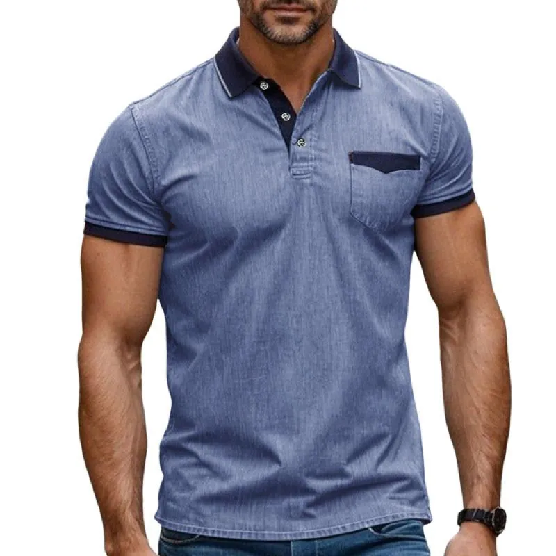 Men's Short Sleeve Stretch Denim Polo Shirt 66155478X sold by Manly