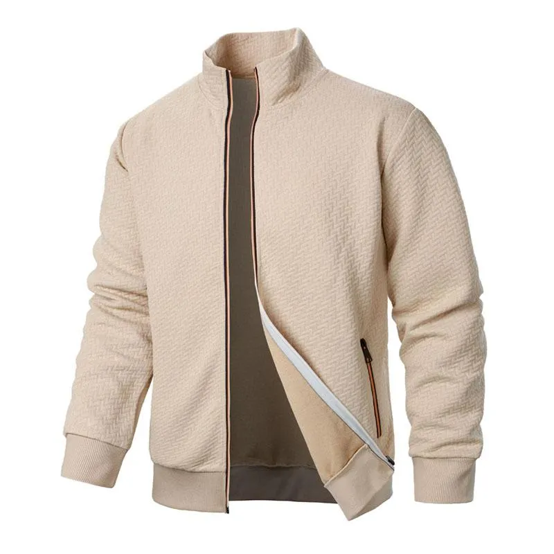 Men's Zipper Stand Collar Jacquard Jacket 64668785X sold by Manly