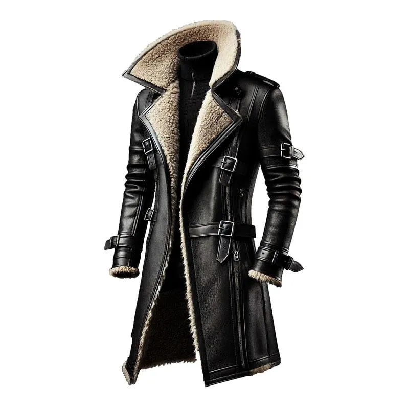 Men's Zippered Mid-length Leather Coat 88799708X sold by Manly