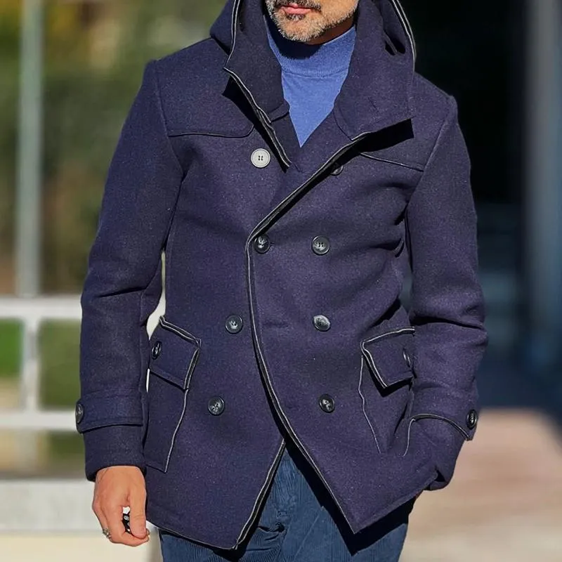 Men's Retro Casual Solid Color Stitching Hooded Jacket 25156696TO sold by Manly product image thumbnail 2
