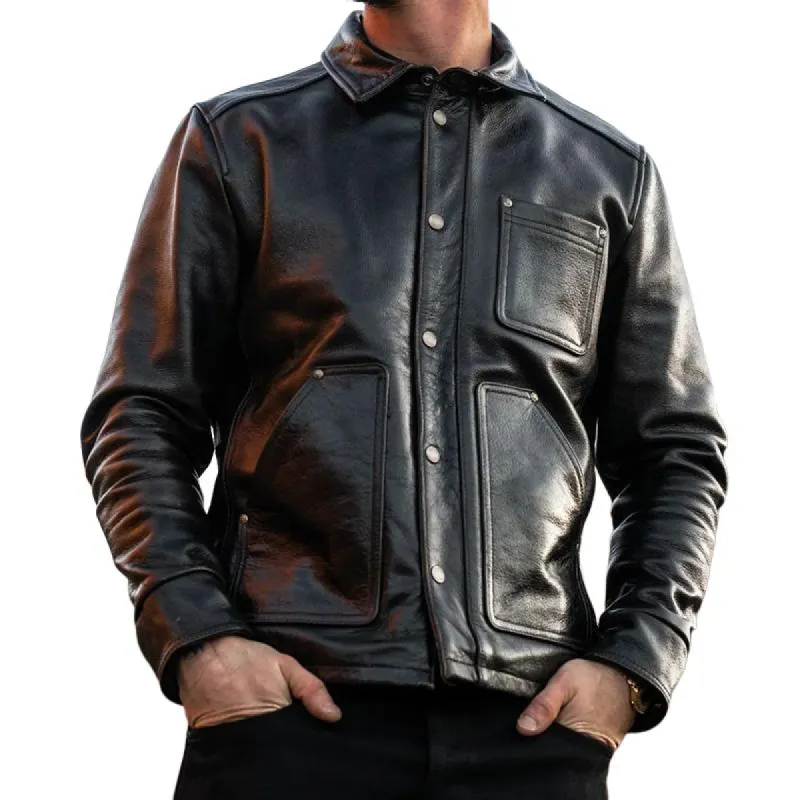 Men's Vintage Casual Solid Color Multi-Pocket Leather Jacket 06647273TO sold by Manly