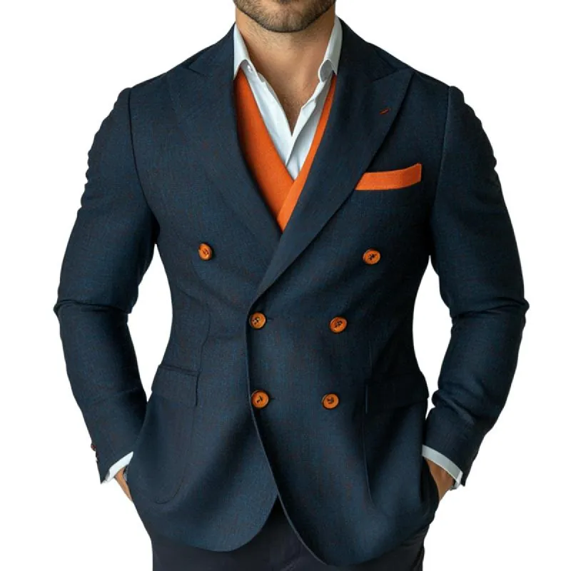 Men's Retro Casual Contrast Color Double Breasted Blazer 69932543TO sold by Manly