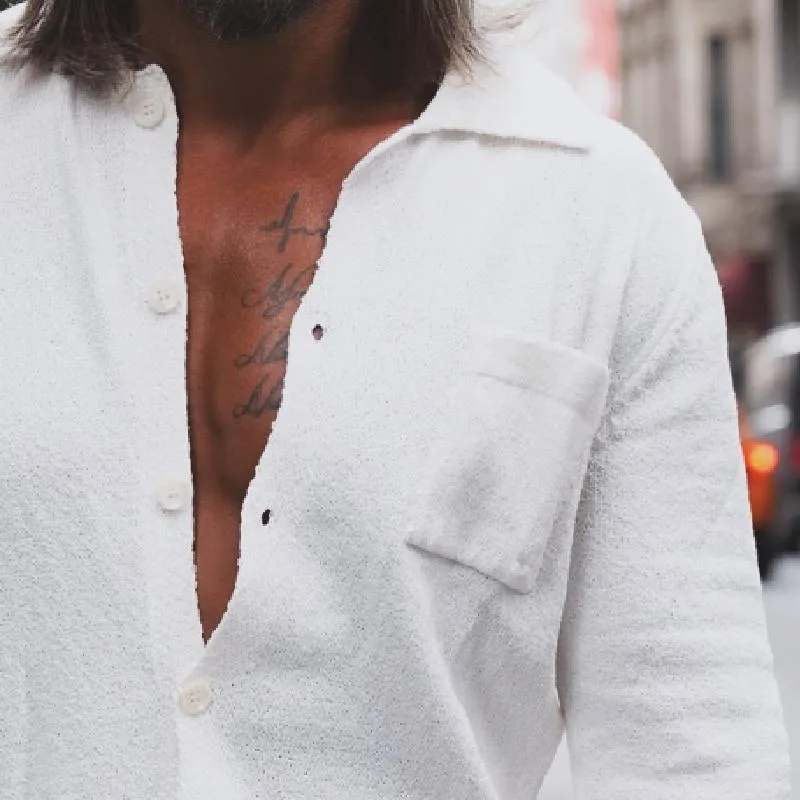 Men's Retro Casual Solid Color Lapel Pocket Long Sleeve Shirt 93133568TO sold by Manly product image thumbnail 3