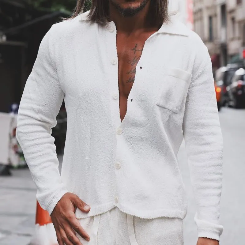 Men's Retro Casual Solid Color Lapel Pocket Long Sleeve Shirt 93133568TO sold by Manly product image thumbnail 2