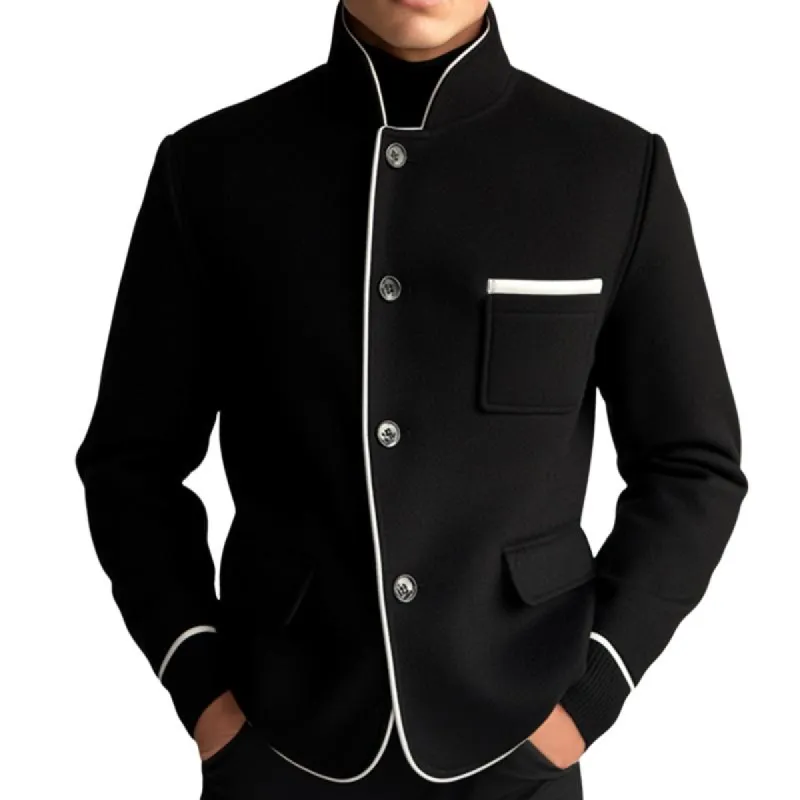 Men's Retro Casual Contrast Color Single Breasted Stand Collar Blazer 46696273TO sold by Manly