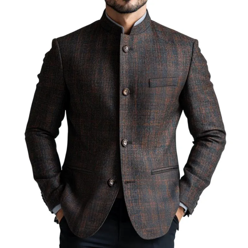 Men's Retro Casual Single Breasted Stand Collar Blazer 90687376TO sold by Manly