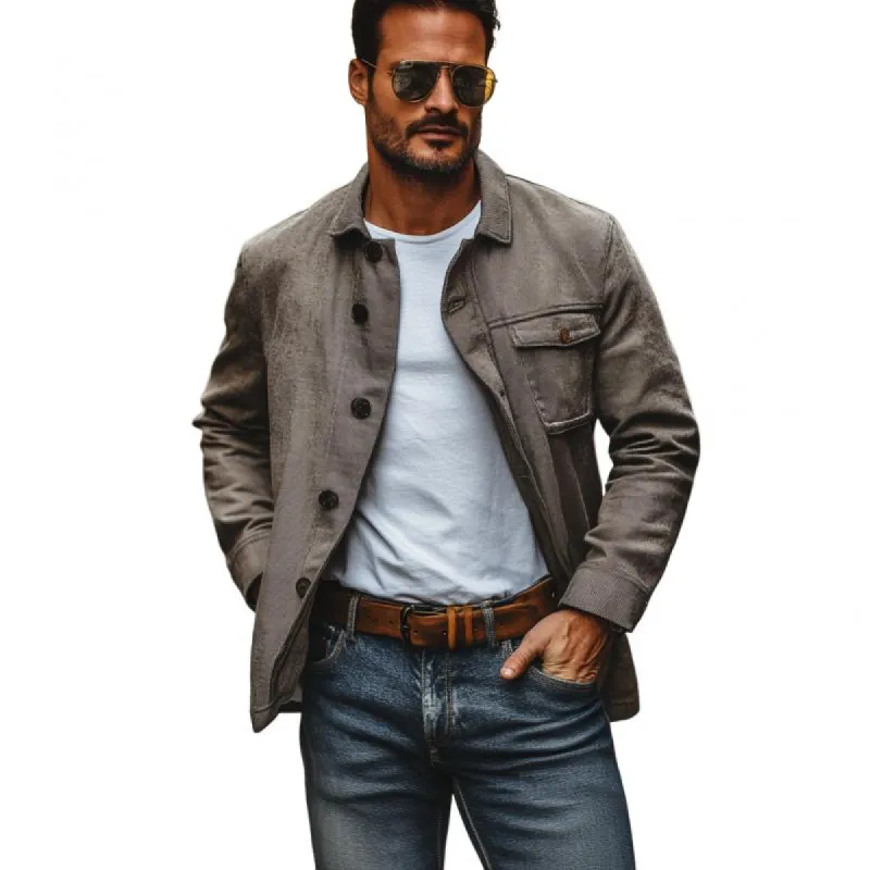 Men's Casual Cotton Lapel Loose Breathable Workwear Jacket 27804910M sold by Manly