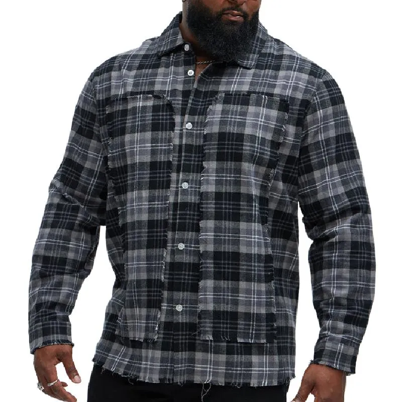 Men's Classic Plaid Patchwork Long Sleeve Shirt 12349567F sold by Manly product image thumbnail 3