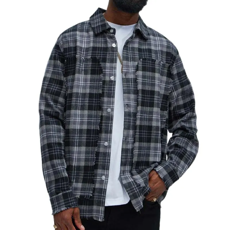 Men's Classic Plaid Patchwork Long Sleeve Shirt 12349567F sold by Manly