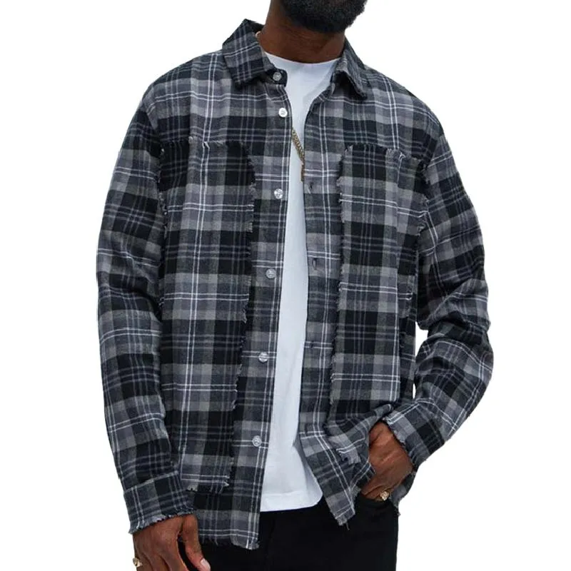 Men's Classic Plaid Patchwork Long Sleeve Shirt 12349567F sold by Manly