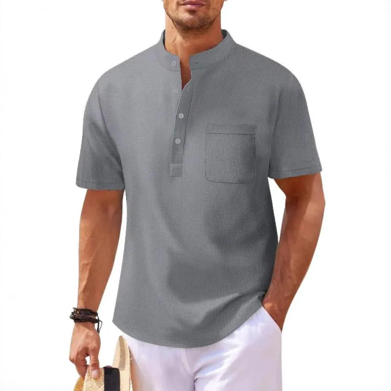 Men's Stand Collar Waffle Short Sleeve Shirt 94859939Y sold by Manly