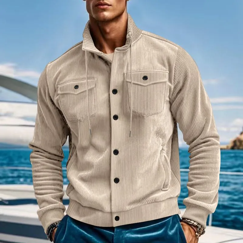 Men's Solid Color Corduroy Lapel Vintage Multi-Pocket Cargo Jacket 22086351Y sold by Manly product image thumbnail 4