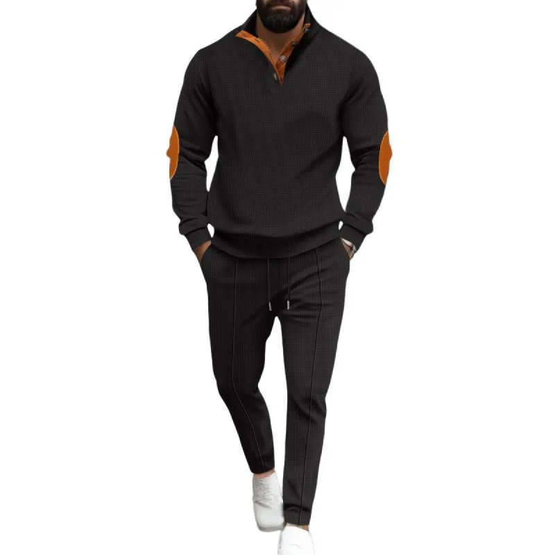 Men's Color Matching Waffle Sweatshirt And Sweatpants Set 09877397Y sold by Manly