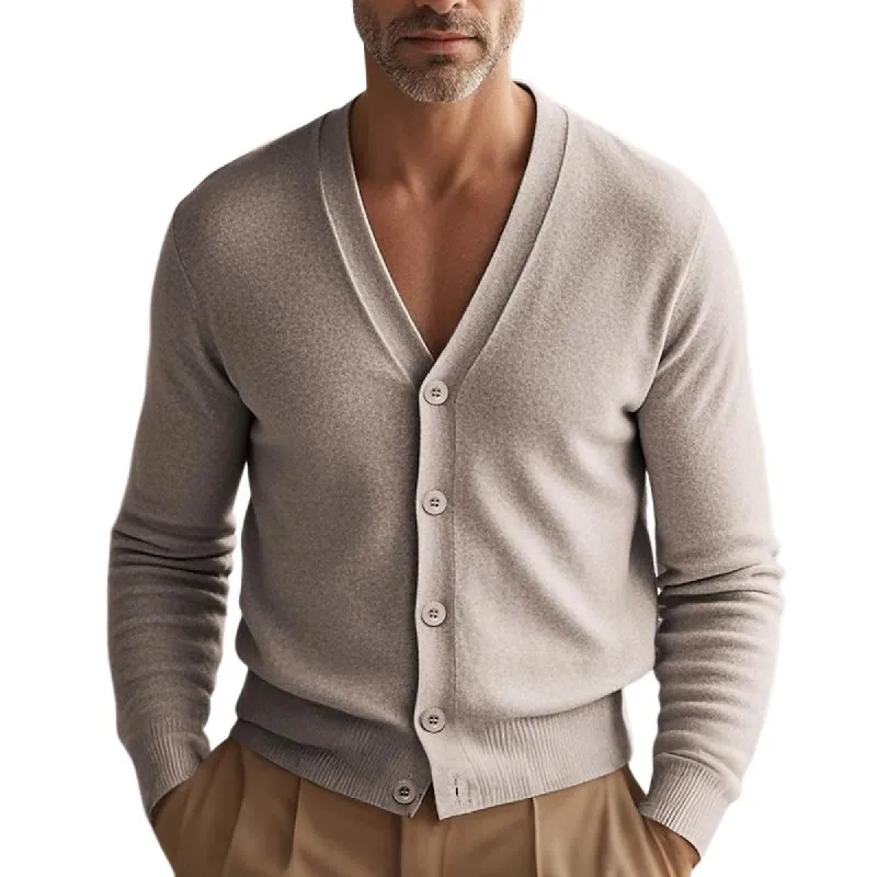 Men's Solid Color Simple V-Neck Single-Breasted Knit Cardigan 02083769Y sold by Manly
