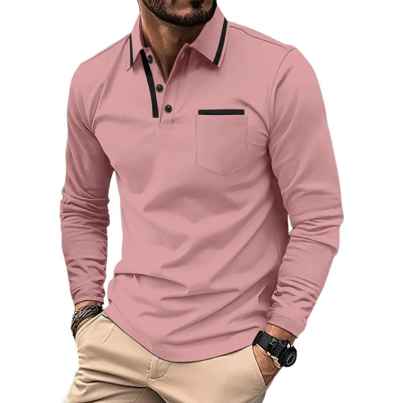 Men's Colorblock Lapel Chest Pocket Long Sleeve Polo Shirt 72686142Y sold by Manly