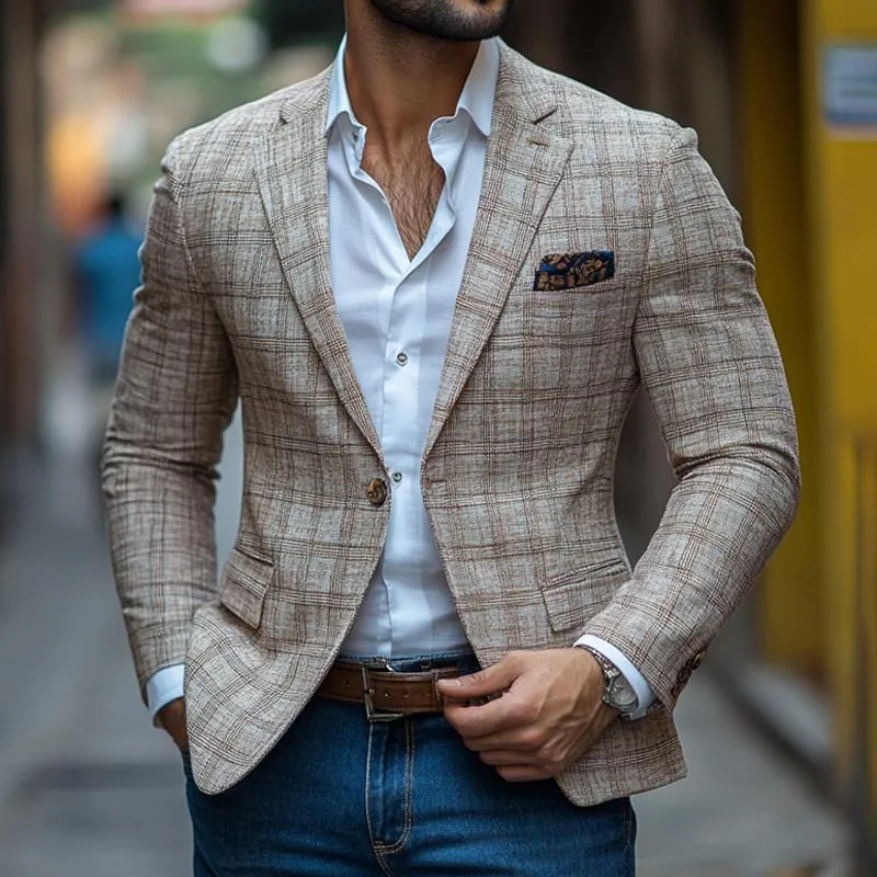 Men's Fashion Retro Checked Notch Lapel One Button Casual Blazer 26202808Z sold by Manly product image thumbnail 2