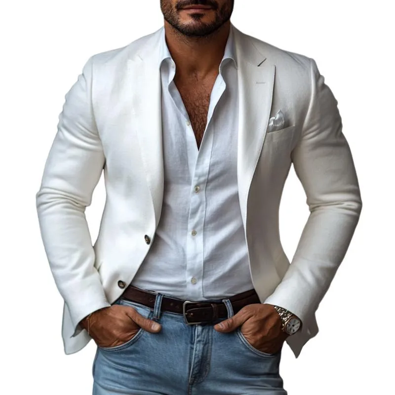 Men's Fashion Solid Color Dralon Notch Lapel Two Buttons Casual Blazer 27432999Z sold by Manly