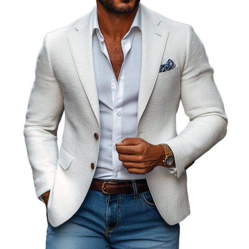 Men's Fashion Solid Color Cotton And Linen Notch Lapel Two Buttons Casual Blazer 08056729Z sold by Manly