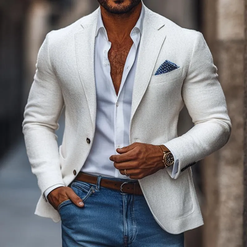 Men's Fashion Solid Color Notch Lapel Two Buttons Casual Blazer 47125153Z sold by Manly product image thumbnail 2