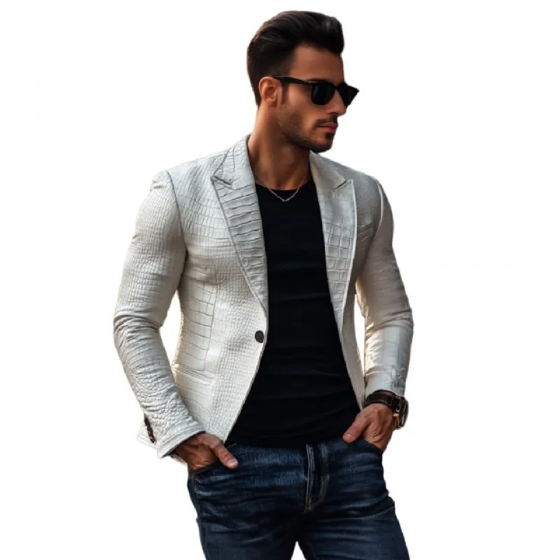 Men's Vintage Crocodile Leather Peaked Lapel Single Breasted Slim Fit Blazer 85362288M sold by Manly