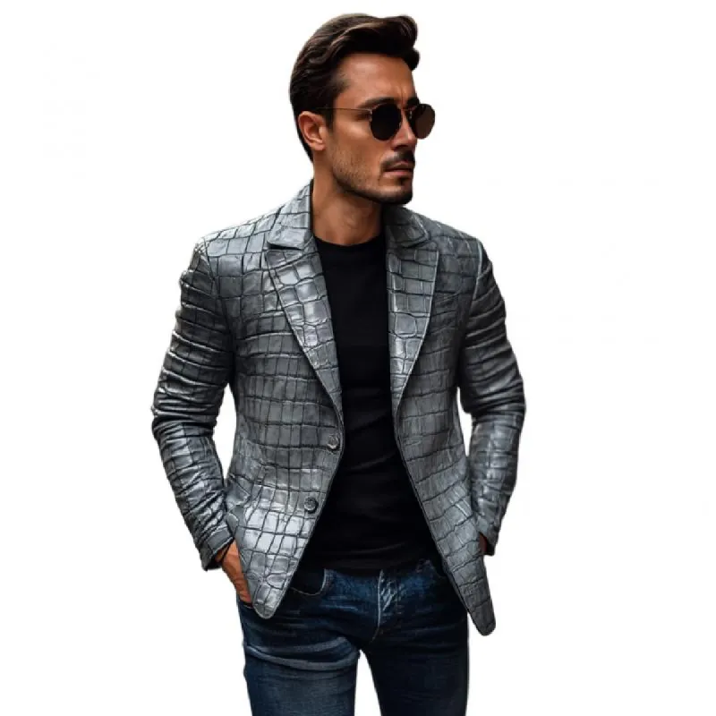 Men's Vintage Crocodile Leather Peaked Lapel Single Breasted Slim Fit Blazer 20620345M sold by Manly