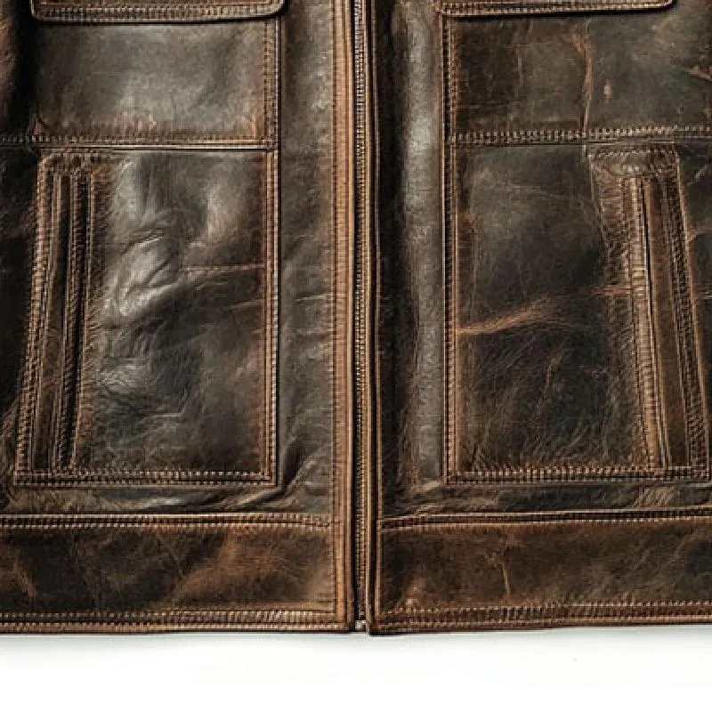 Men's Vintage Distressed Leather Round Collar Zipper Slim Vest 49741878M sold by Manly product image thumbnail 3