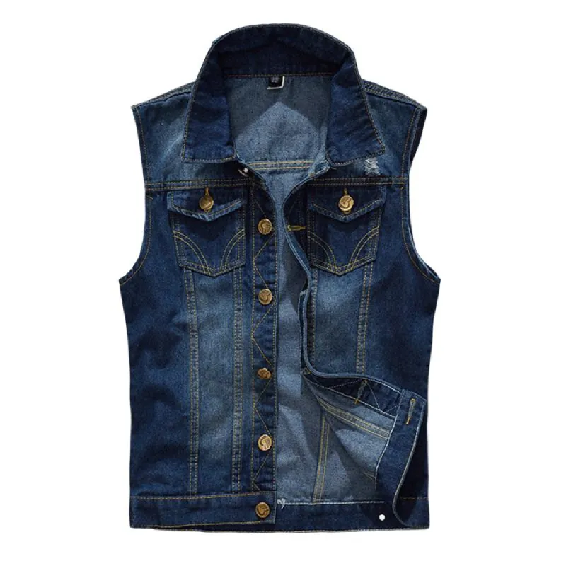 Men's Slim Fit Denim Ripped Vest 99343960U sold by Manly