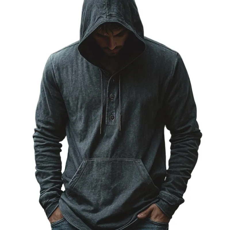 Men's Dark Grey Casual Three-Button Hoodie 37811832U sold by Manly
