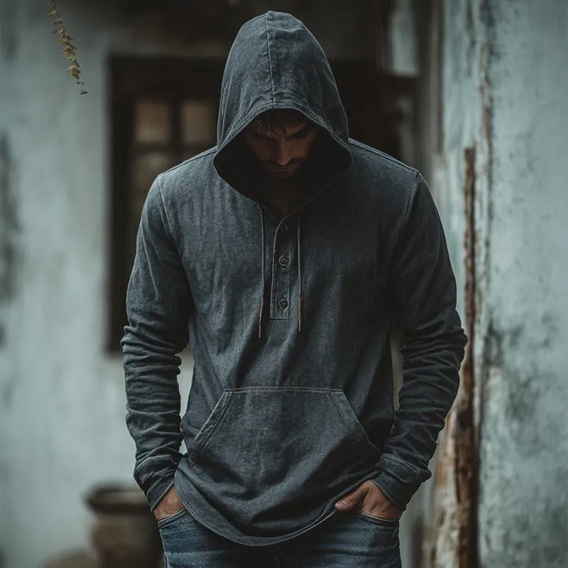 Men's Dark Grey Casual Three-Button Hoodie 37811832U sold by Manly product image thumbnail 3