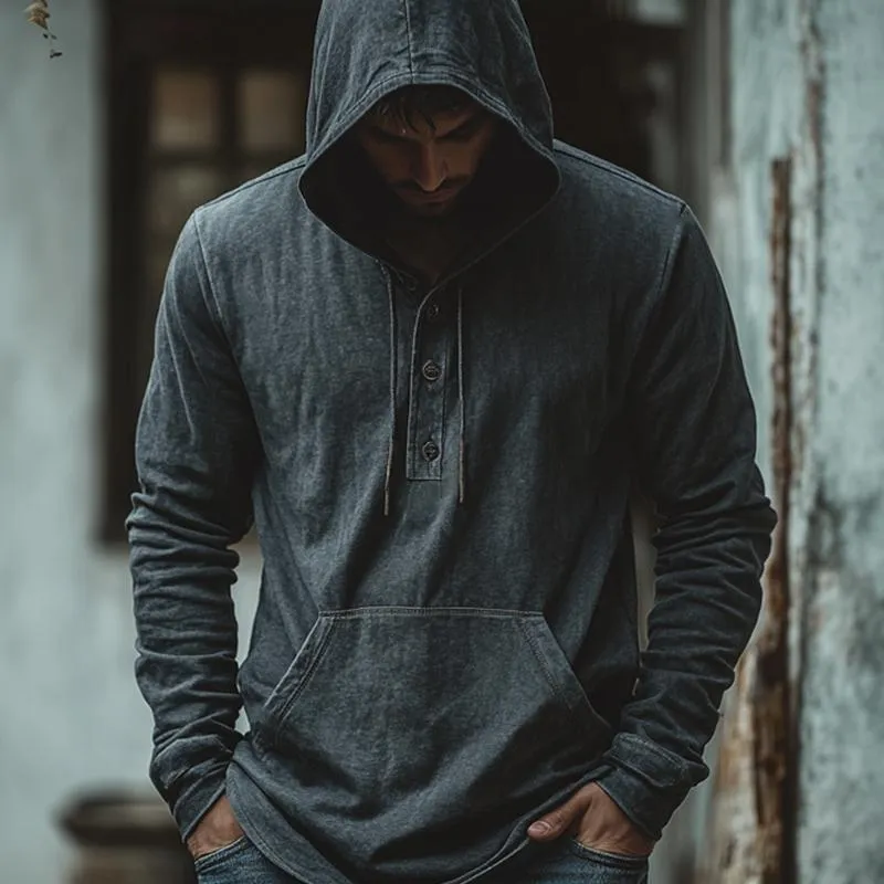 Men's Dark Grey Casual Three-Button Hoodie 37811832U sold by Manly product image thumbnail 2