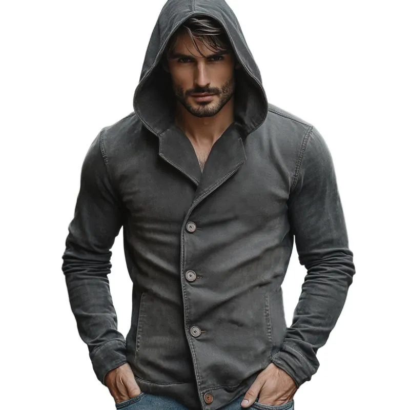 Men's Dark Grey Washed Denim Hoodie 33181689U sold by Manly