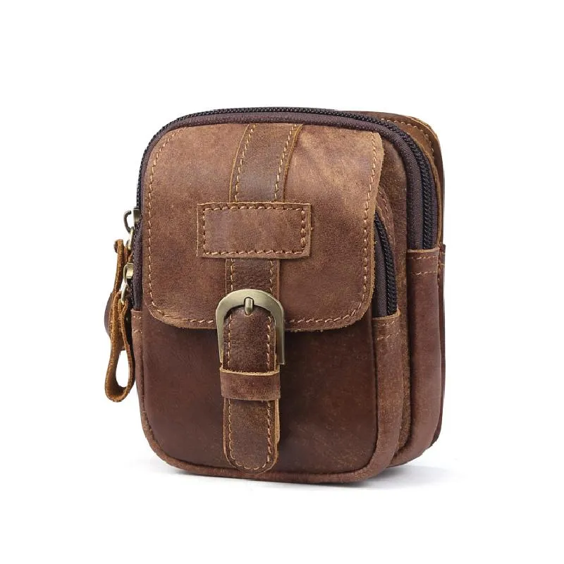 Men's Outdoor Leather Zipper Wear-resistant Waist Bag 85701469K sold by Manly product image thumbnail 5