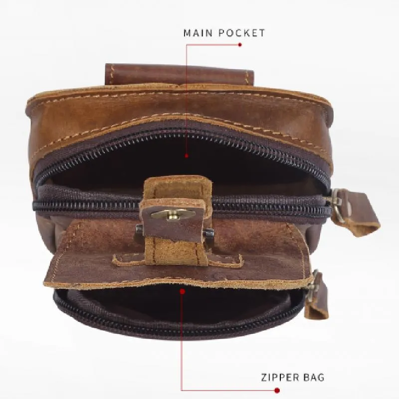 Men's Outdoor Leather Zipper Wear-resistant Waist Bag 85701469K sold by Manly product image thumbnail 3