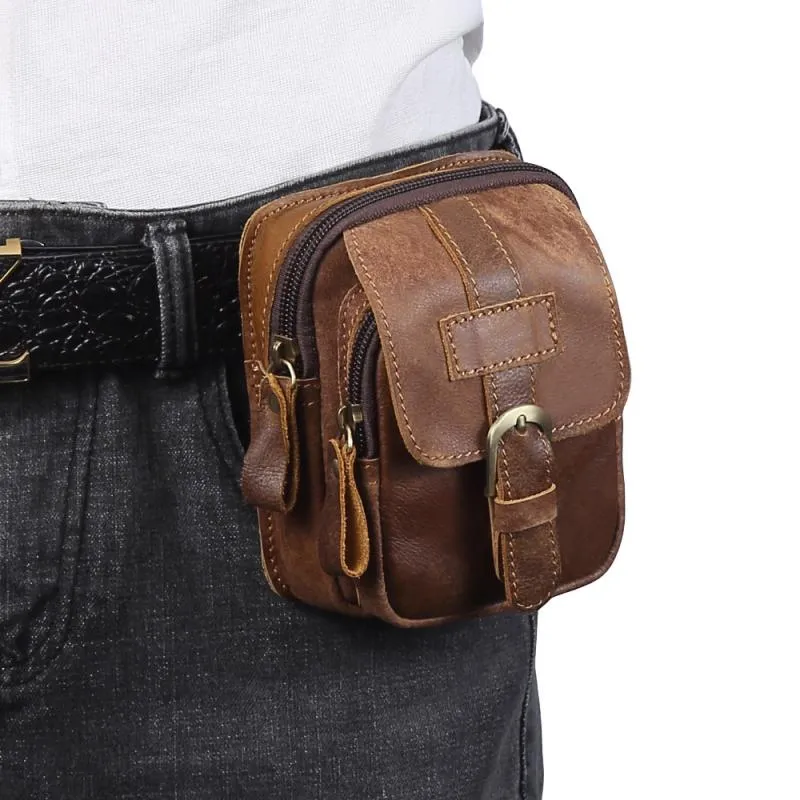 Men's Outdoor Leather Zipper Wear-resistant Waist Bag 85701469K sold by Manly