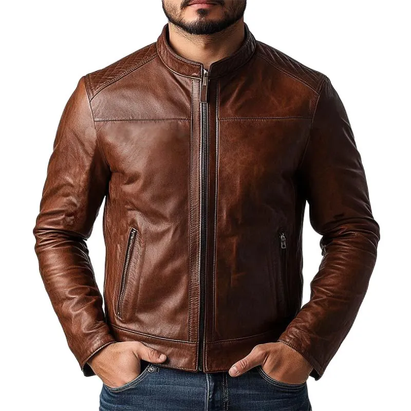 Men's Classic Vintage Casual Zip-Up Leather Jacket 20113466K sold by Manly
