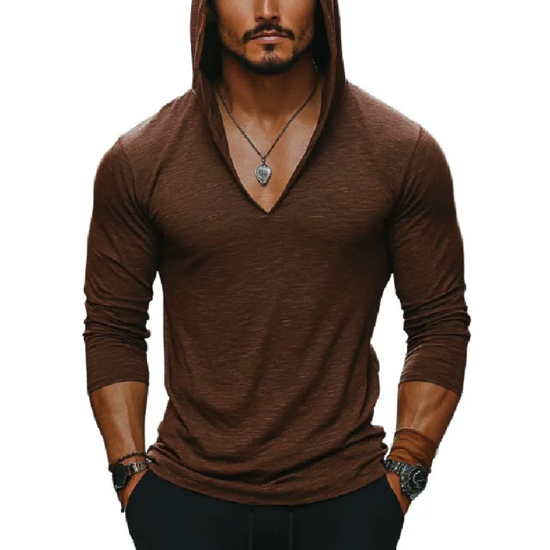 Men's Casual Slim Fit Hooded V-Neck Long Sleeve T-Shirt 72122927K sold by Manly