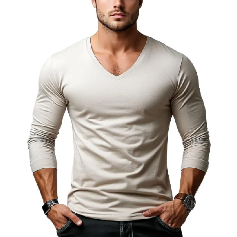Men's Casual Comfort Slim Fit V-Neck Long Sleeve T-Shirt 44043269K sold by Manly